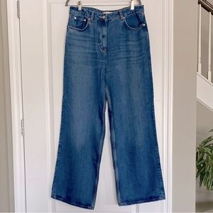 REISS Lyle Wide Leg Relaxed Style Jeans in Mid Blue, Size 32 Regular